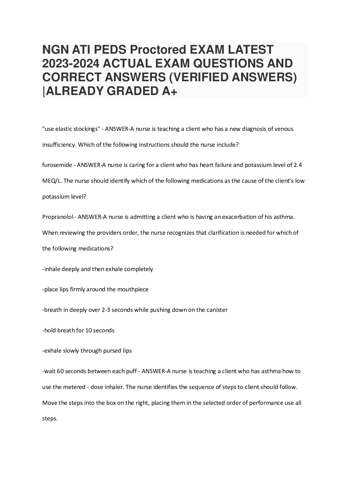 NGN ATI PEDS Proctored EXAM LATEST 2023-2024 ACTUAL EXAM QUESTIONS AND CORRECT ANSWERS