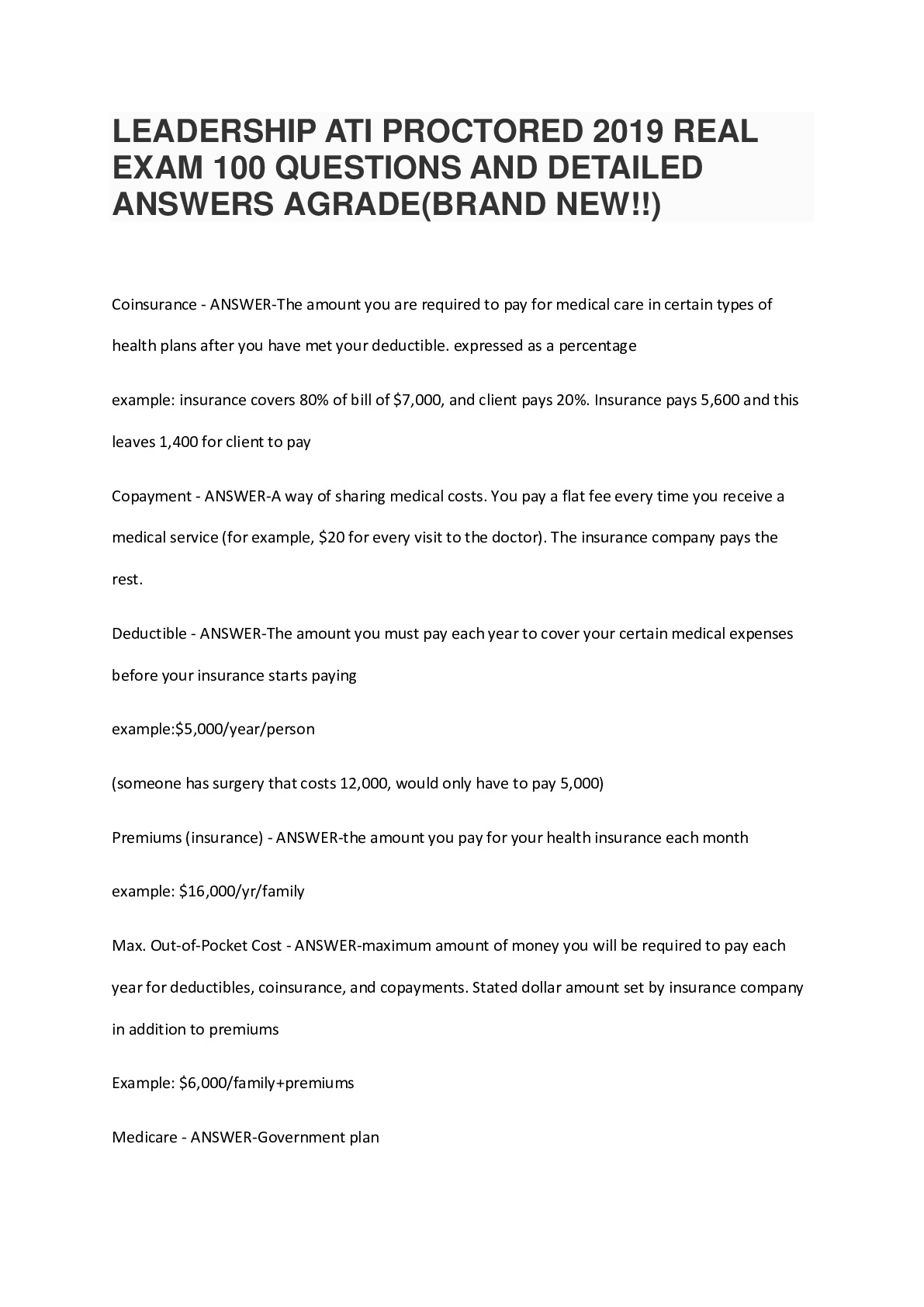 LEADERSHIP ATI PROCTORED 2019 REAL EXAM 100 QUESTIONS AND DETAILED ANSWERS|AGRADE(BRAND NEW!!)