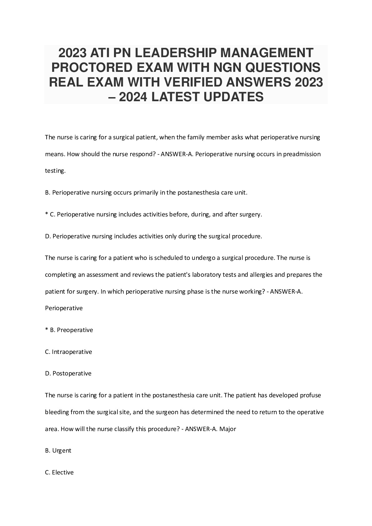 2023 ATI PN LEADERSHIP MANAGEMENT PROCTORED EXAM WITH NGN QUESTIONS REAL EXAM