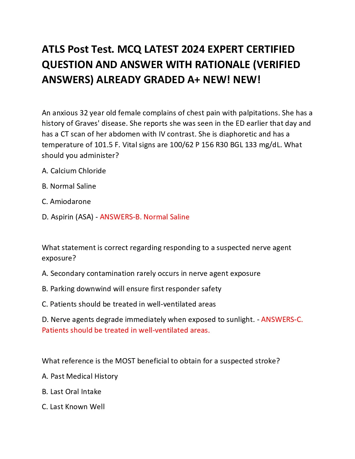 ATLS Post Test. MCQ LATEST 2024 EXPERT CERTIFIED QUESTION AND ANSWER ...