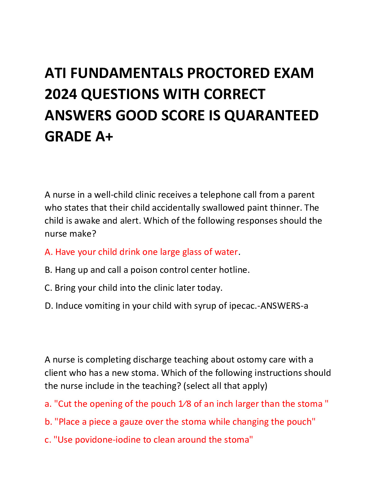 ATI FUNDAMENTALS PROCTORED EXAM 2024 QUESTIONS WITH CORRECT ANSWERS ...