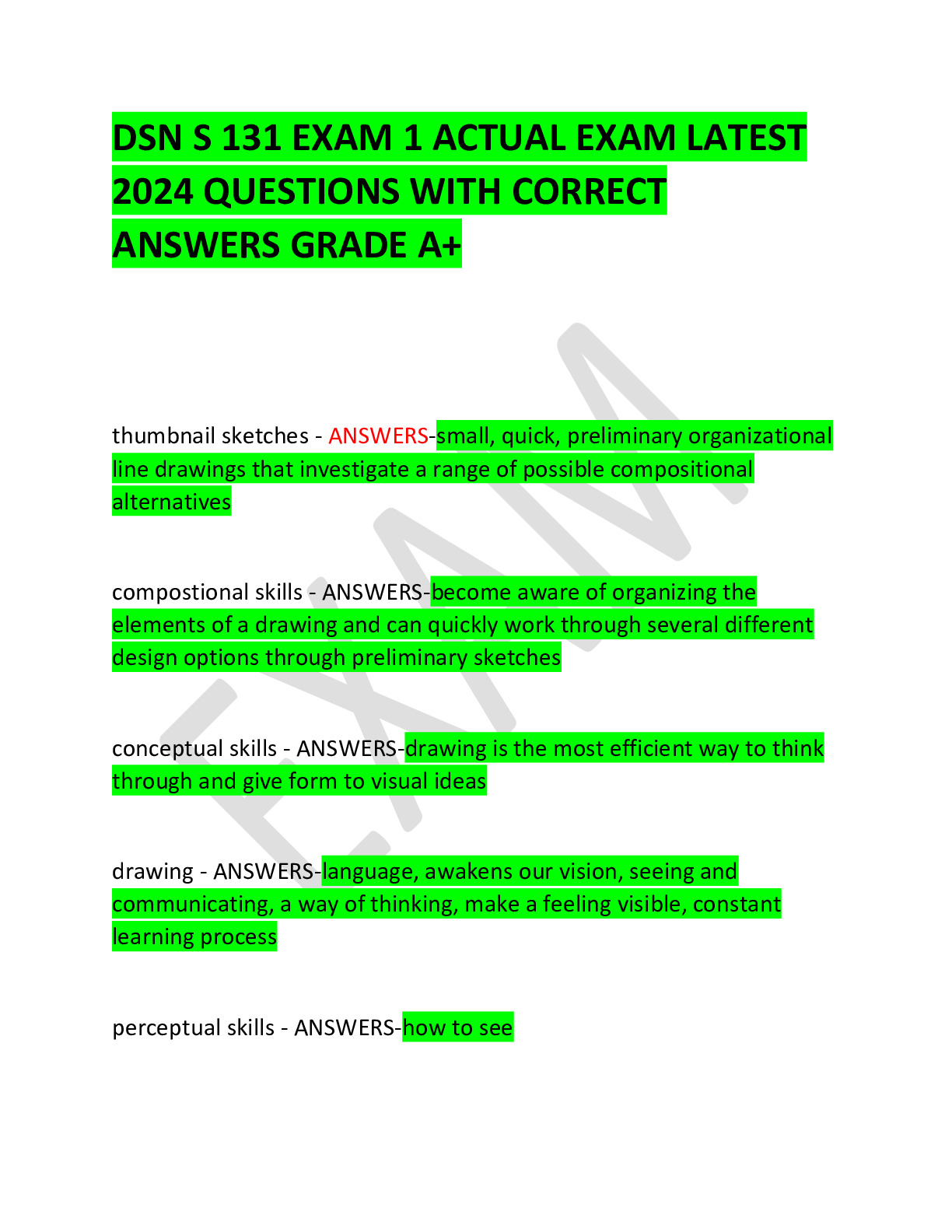 DSN S 131 EXAM 1 ACTUAL EXAM LATEST 2024 QUESTIONS WITH CORRECT ANSWERS ...