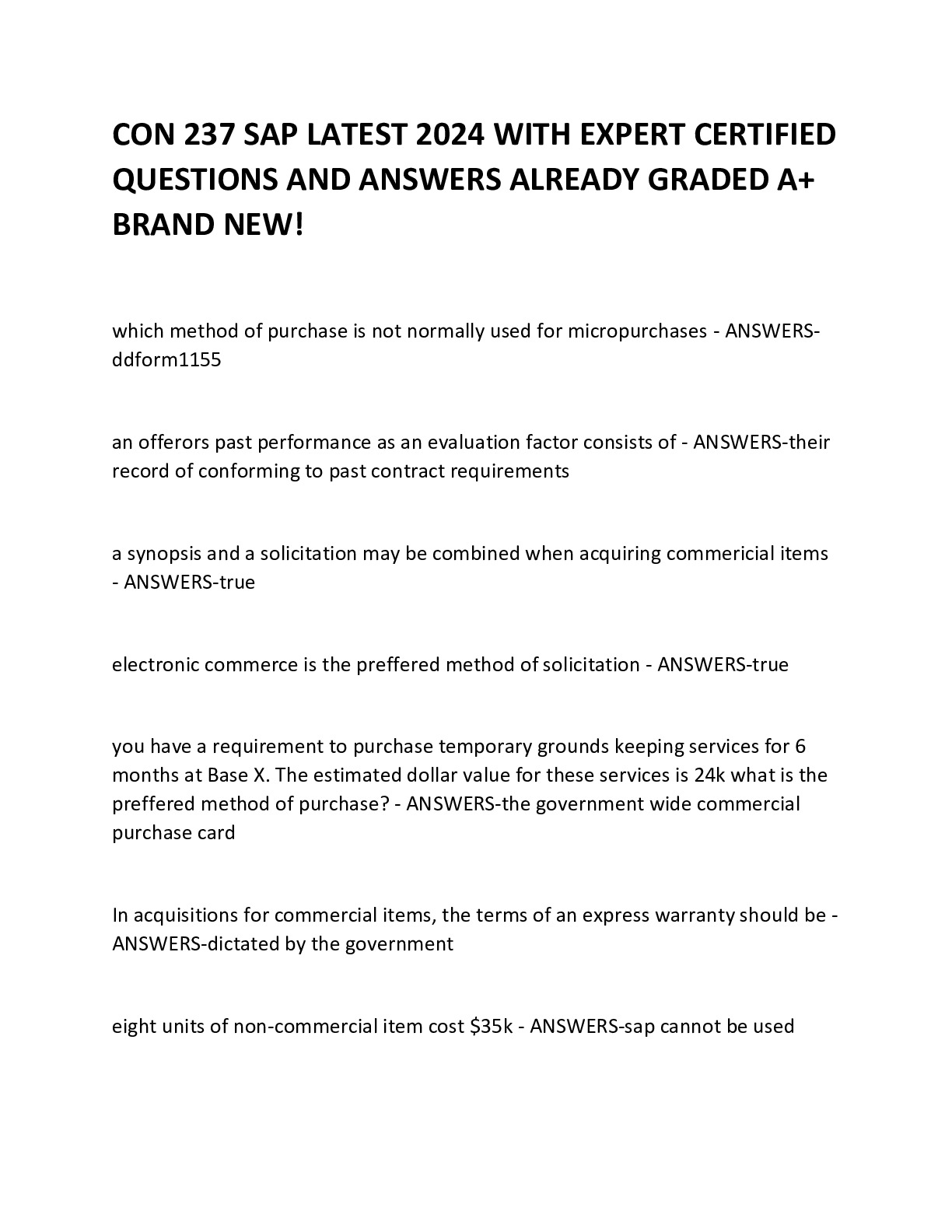 CON 237 SAP LATEST 2024 WITH EXPERT CERTIFIED QUESTIONS AND ANSWERS ALREADY GRADED A+ BRAND NEW!