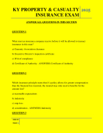 KY PROPERTY & CASUALTY INSURANCE EXAM QUESTIONS AND ANSWERS 2025
