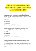 NSG120 PATHOPHYSIOLOGY  HESI EXAM 1 QUESTIONS AND  ANSWERS 2026 - 2027