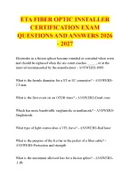 ETA FIBER OPTIC INSTALLER  CERTIFICATION EXAM  QUESTIONS AND ANSWERS 2026 - 2027
