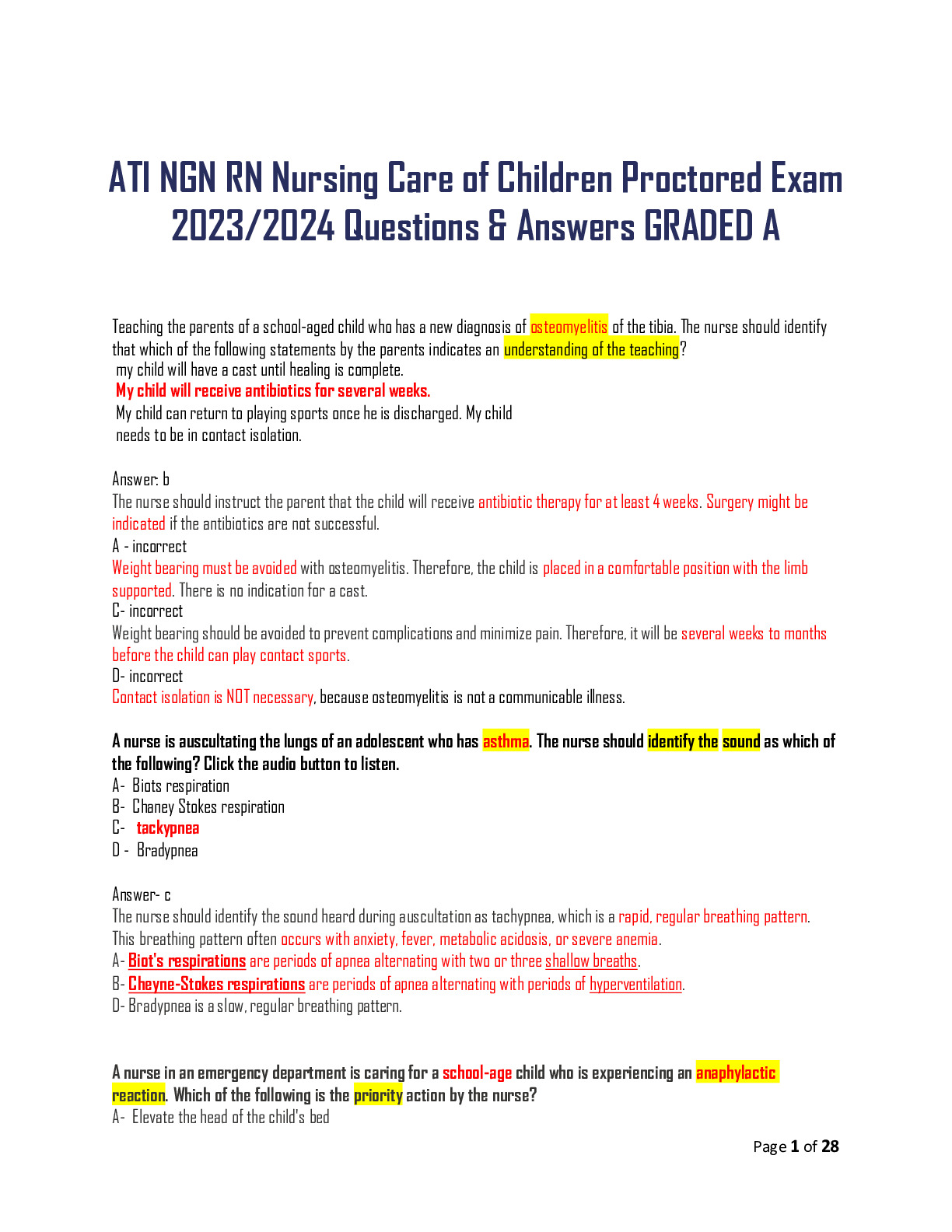 ATI NGN RN Nursing Care of Children Proctored Exam 2023/2024 Questions ...