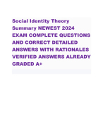 Social Identity Theory  Summary NEWEST 2024  EXAM COMPLETE QUESTIONS  AND CORRECT DETAILED ANSWERS