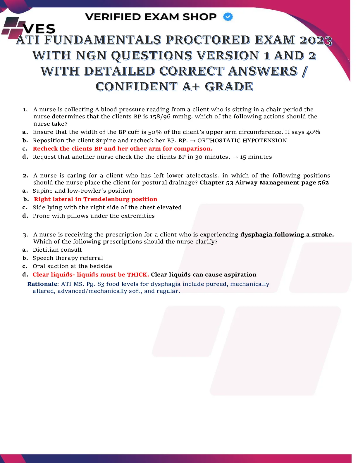 ATI FUNDAMENTALS PROCTORED EXAM 2023 WITH NGN QUESTIONS VERSION 1 AND 2 ...