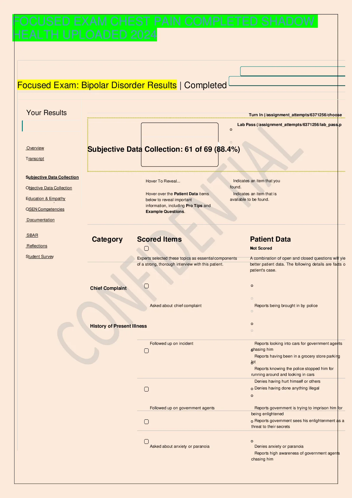 FOCUSED EXAM CHEST PAIN COMPLETED SHADOW HEALTH UPLOADED 2024 - DocMerit