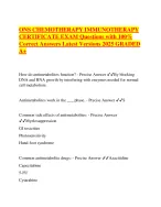 ONS CHEMOTHERAPY IMMUNOTHERAPY CERTIFICATE EXAM Questions with Correct ...