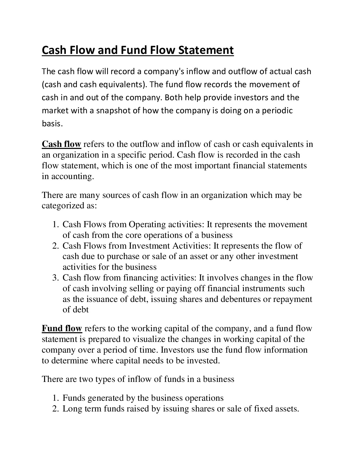 CASH FLOW AND FUND FLOW STATEMENT