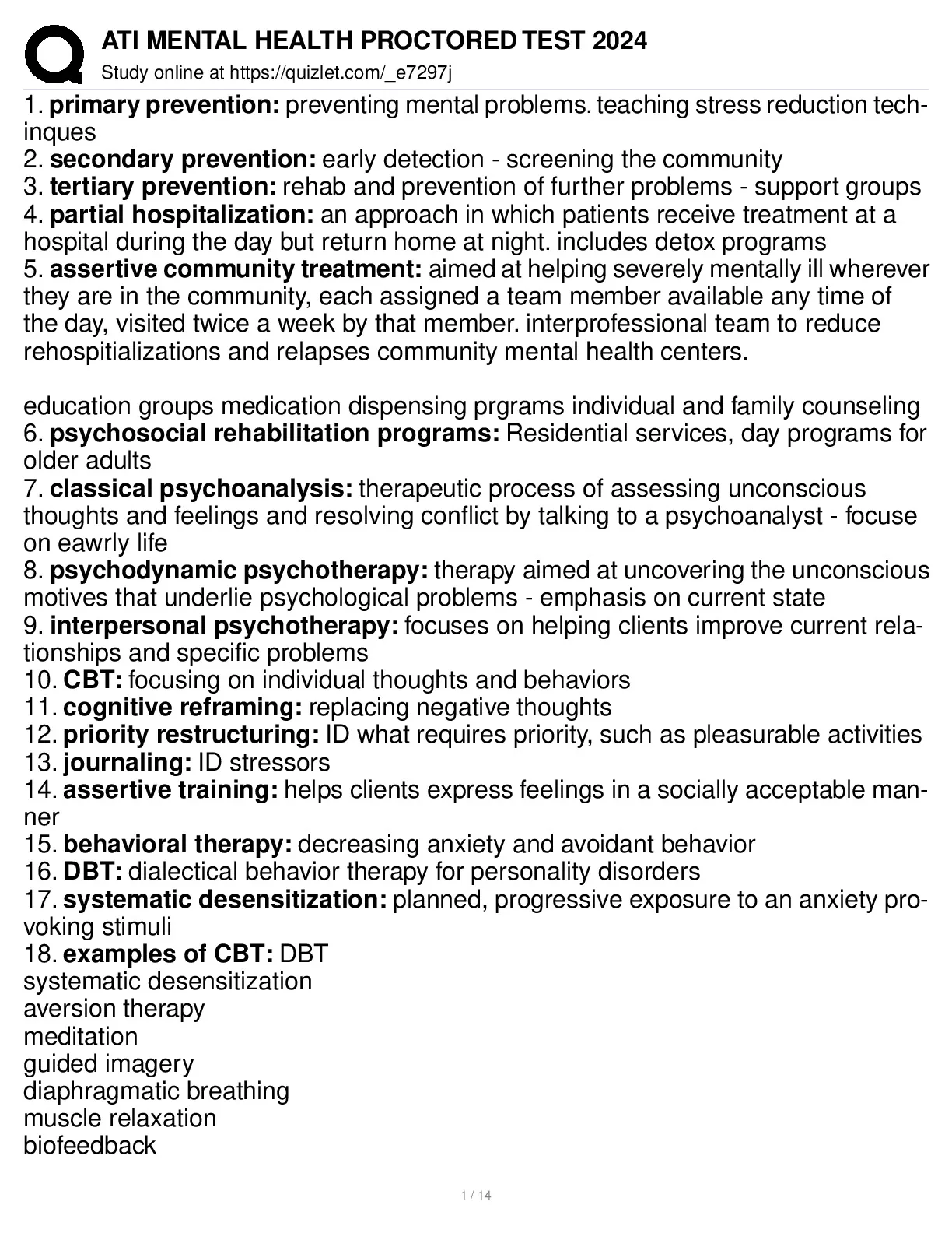 ATI MENTAL HEALTH PROCTORED TEST BANK 2024 QUESTIONS AND CORRECT ANSWERS WITH RATIONALES