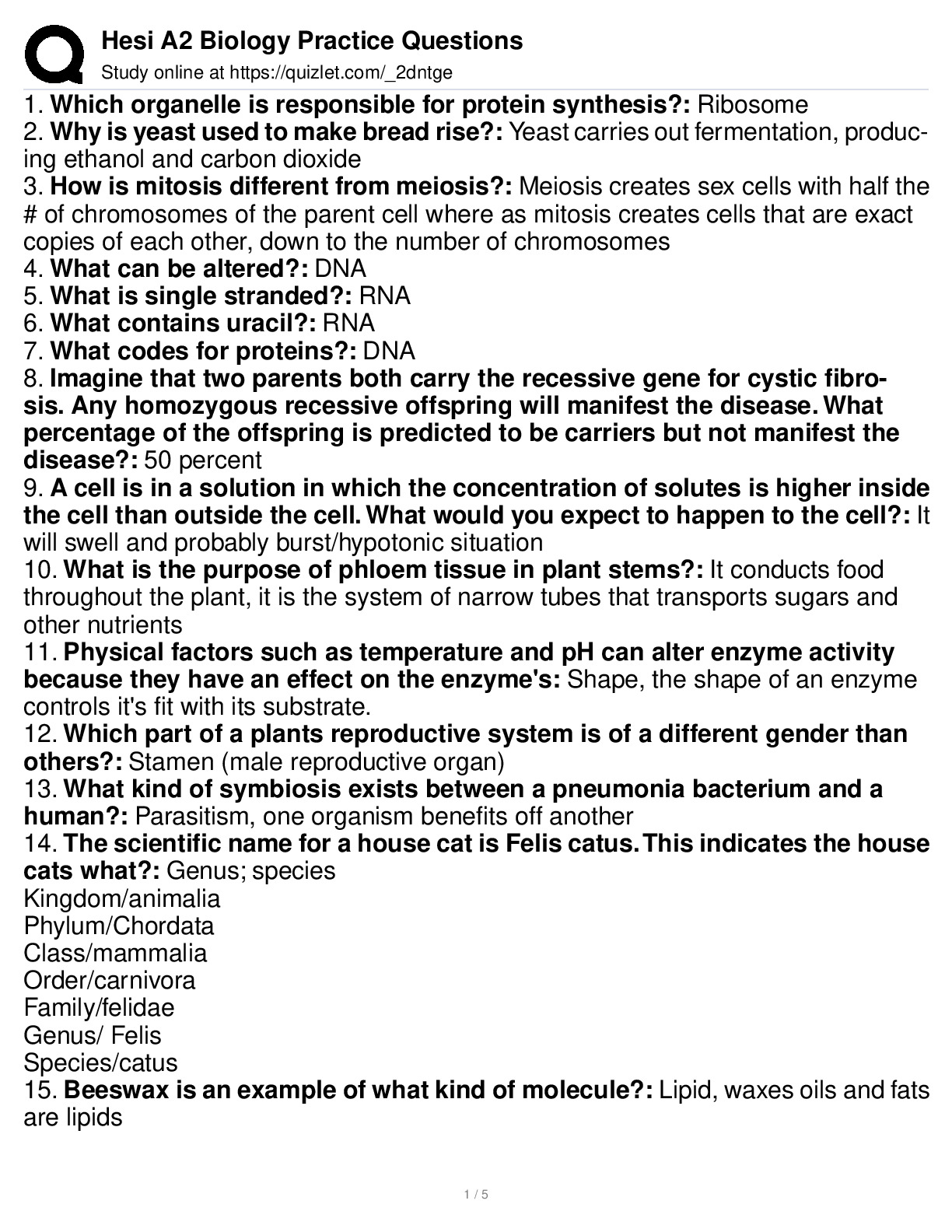 Hesi A2 Biology Practice Questions And Answers - DocMerit