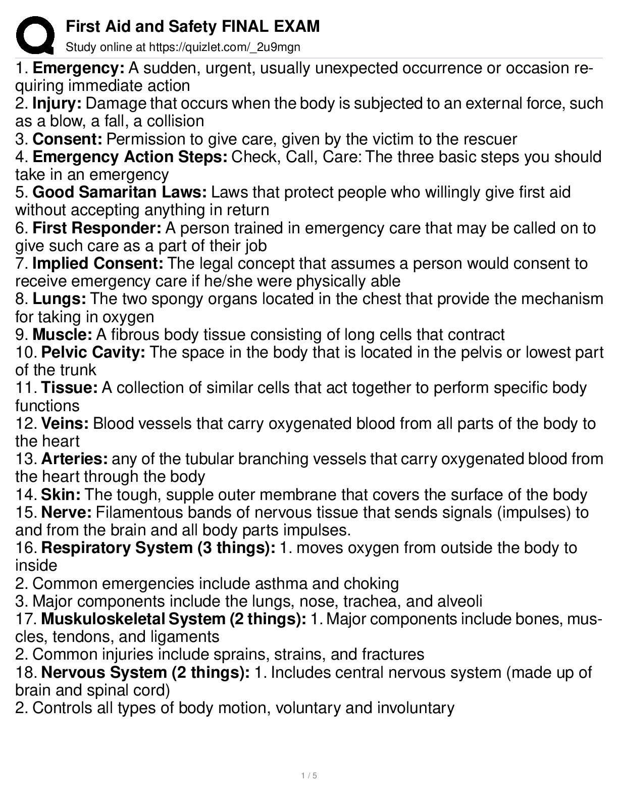 first aid and safety final Questions With Complete Solutions
