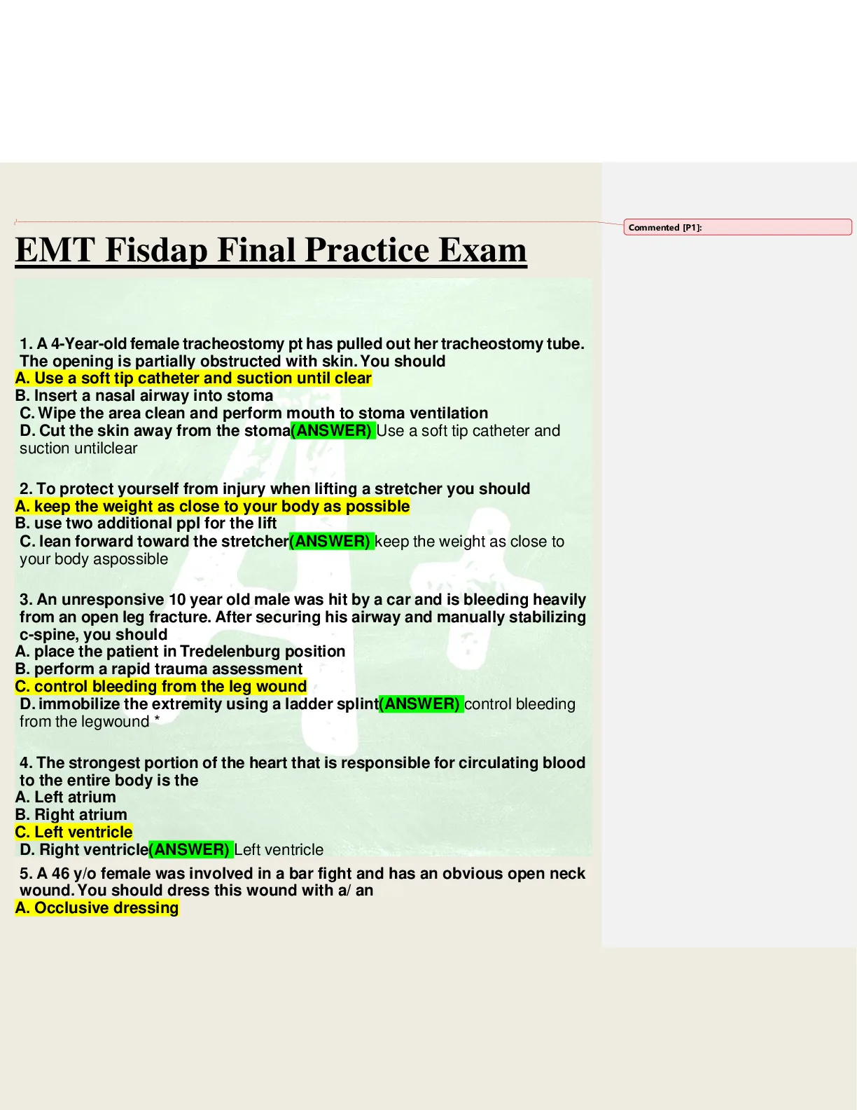 EMT FISDAP Final Practice Exam (100% Correct Questions And Answers ...