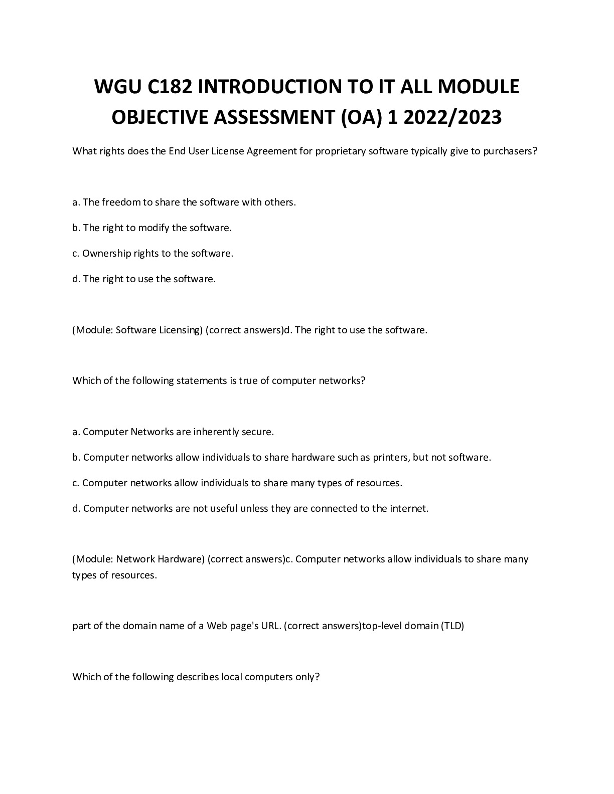 Wgu C182 Introduction To It All Module Objective Assessment Oa 1 2022 2023 Docmerit Wgu C182 Introduction To It All Module Objective Assessment Oa 1 2022 2023 Docmerit