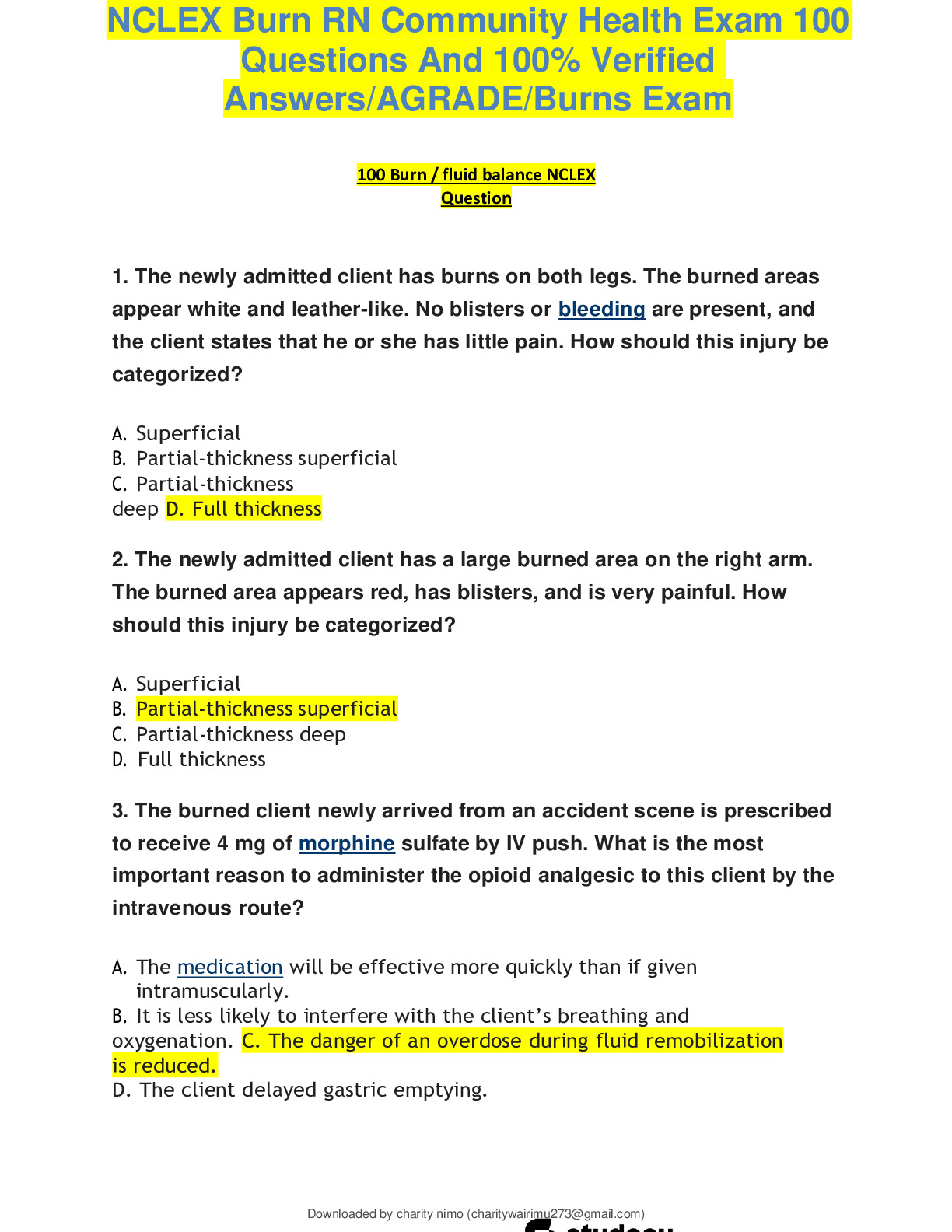 NCLEX Burn RN Community Health Exam 100 Questions And 100 Verified
