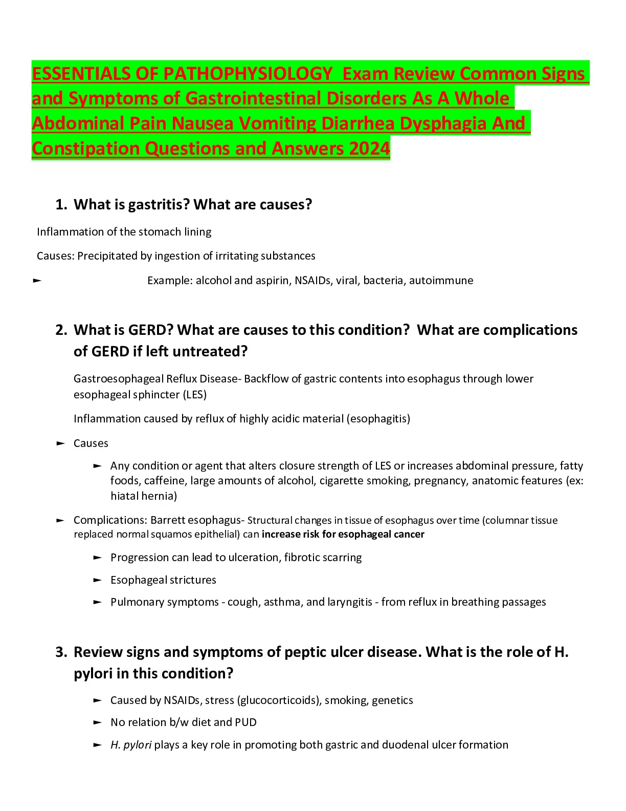 ESSENTIALS OF PATHOPHYSIOLOGY Exam Review Common Signs and Symptoms of ...