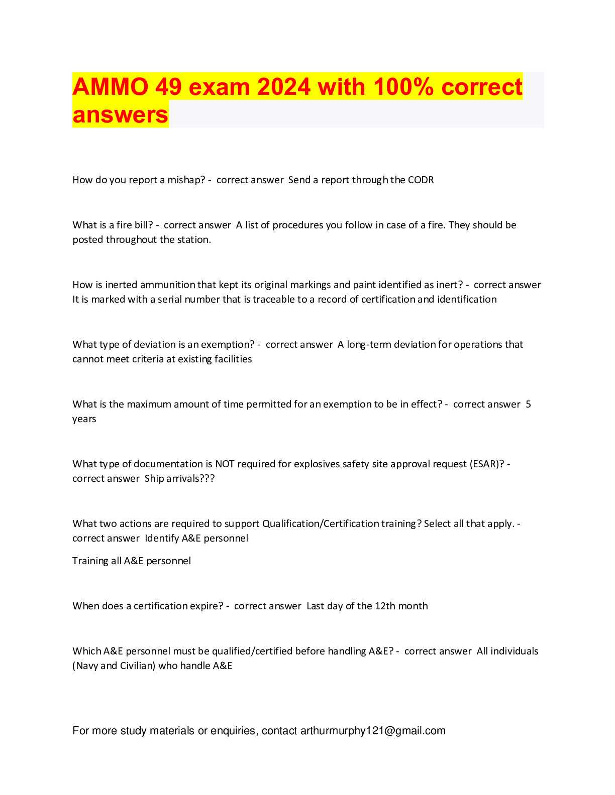 AMMO 49 exam 2024 with 100% correct answers - DocMerit