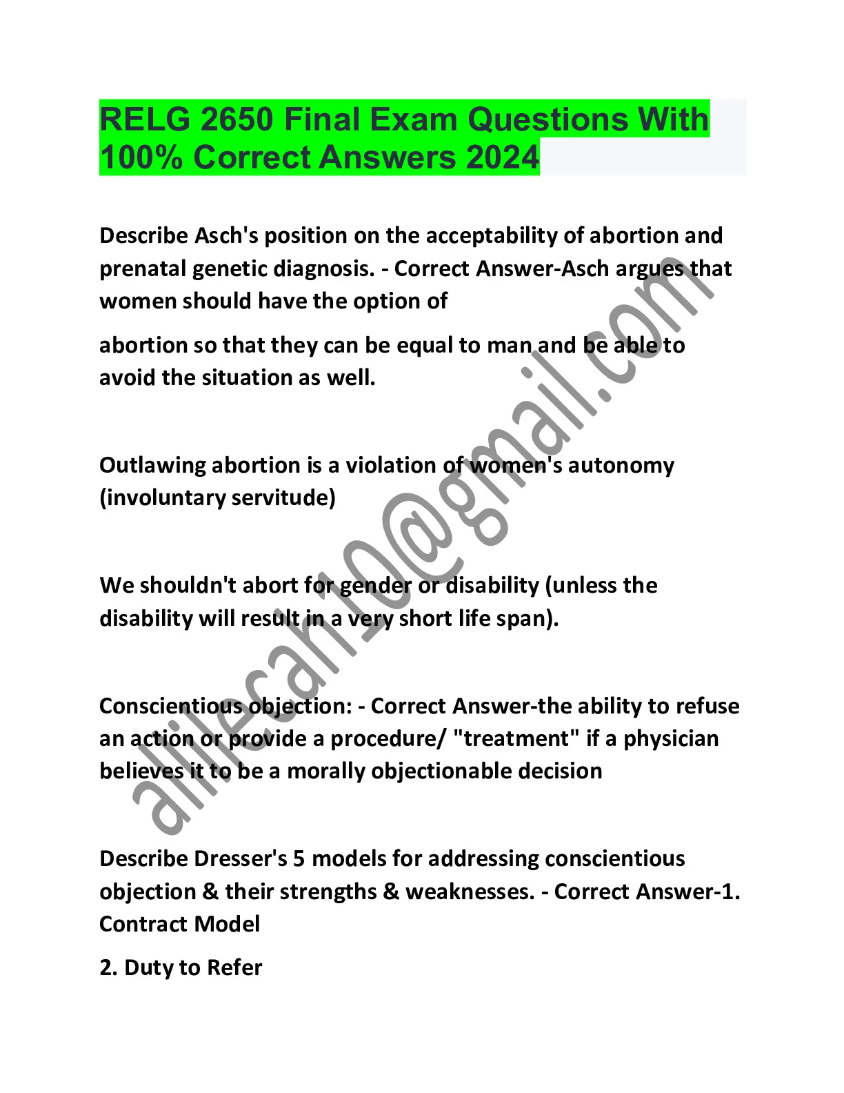 RELG 2650 Final Exam Questions With 100% Correct Answers 2024 - DocMerit