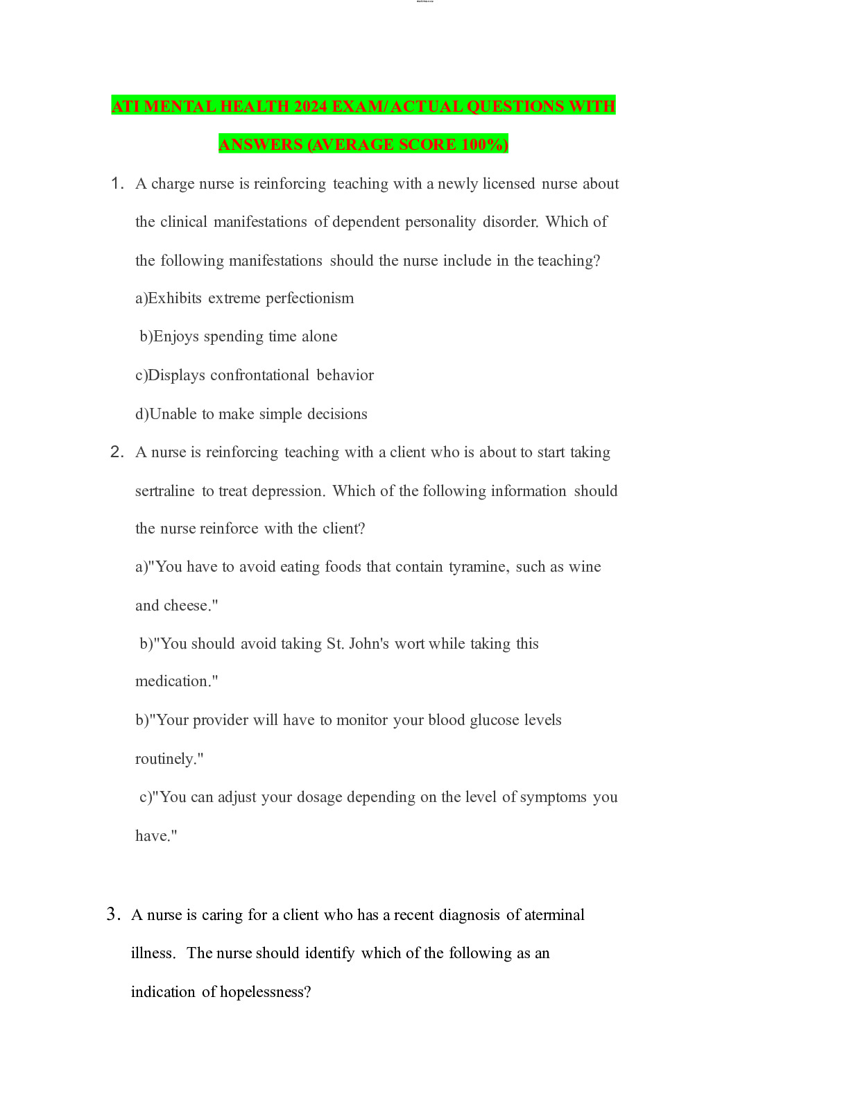 ATI RN MEDSURG 2021-2024 ( 7 versions with Answers)