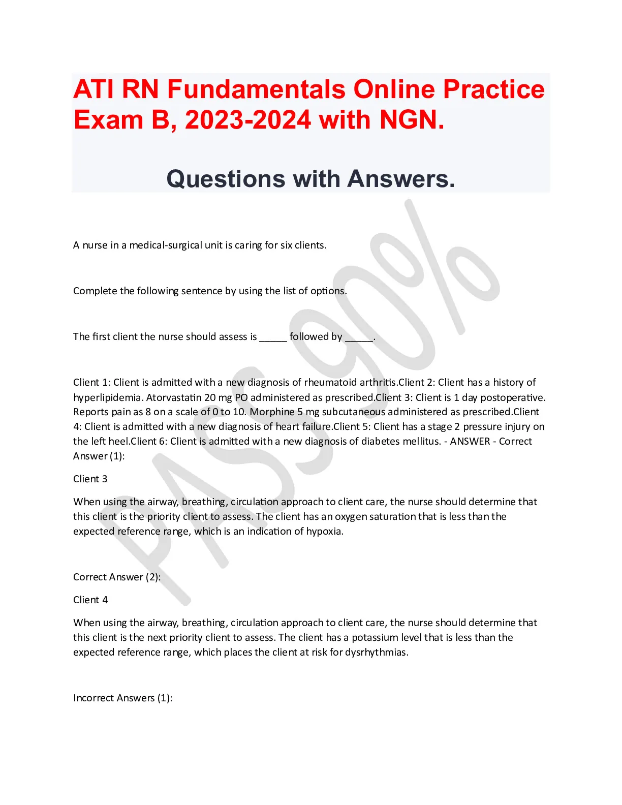 COMPLETE ATI RN Fundamentals Online Practice Exam A ,B AND C, 2023-2024 ...