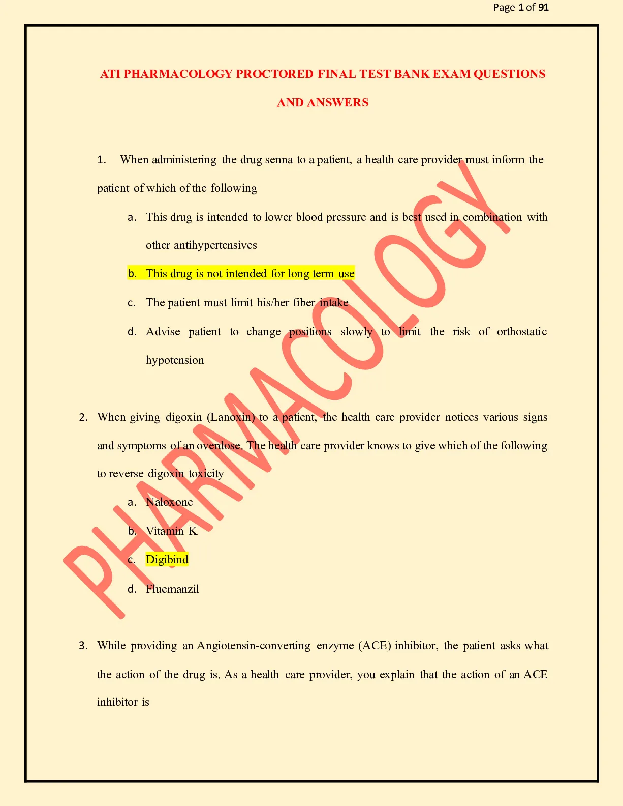 ATI PHARMACOLOGY PROCTORED EXAM 2023 -Correct and Verified Questions ...