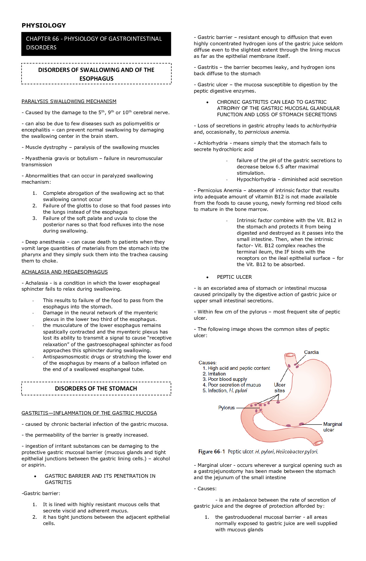 GUYTON SUMMARY Gastrointestinal Disorders