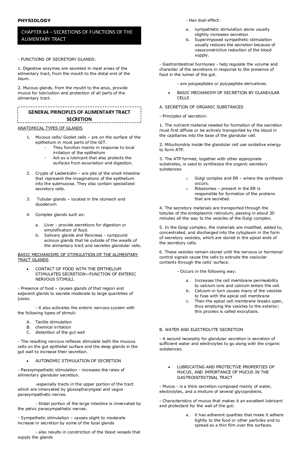 GUYTON SUMMARY ALIMENTARY TRACT