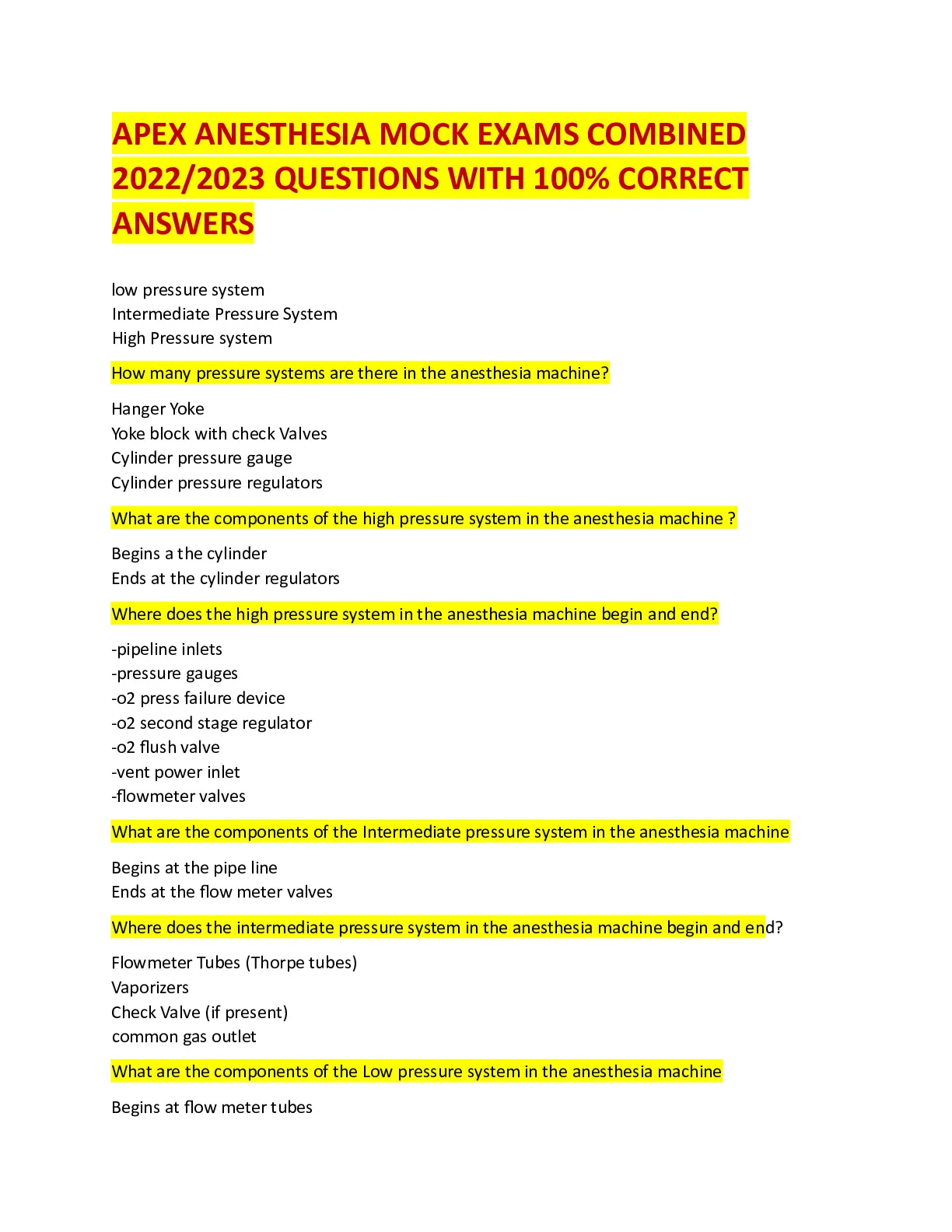 APEX ANESTHESIA MOCK EXAMS COMBINED 2022/2023 QUESTIONS WITH 100% CORRECT ANSWERS - DocMerit