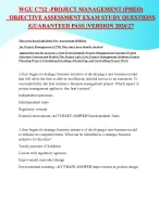 WGU C722 -PROJECT MANAGEMENT (PHEO) _OBJECTIVE ASSESSMENT EXAM STUDY QUESTIONS |GUARANTEED PASS