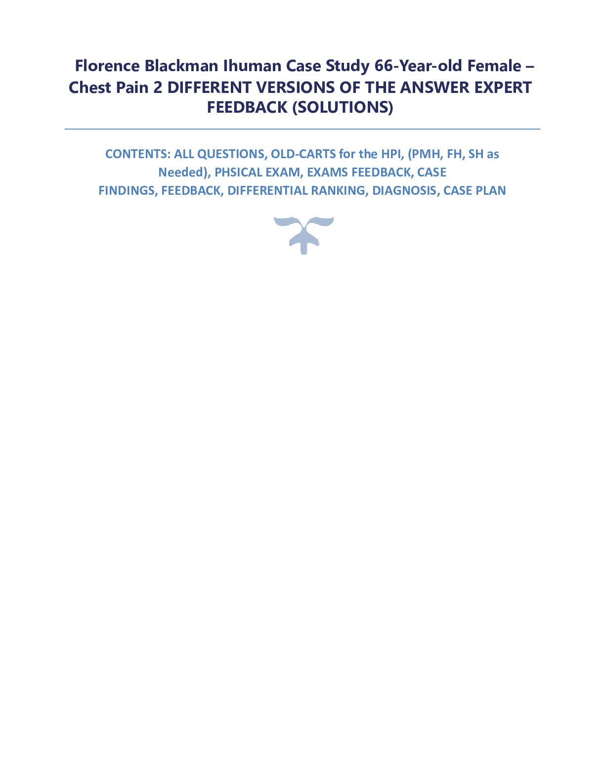 Florence Blackman Ihuman Case Study 66 Year-old Female – Chest Pain 2023