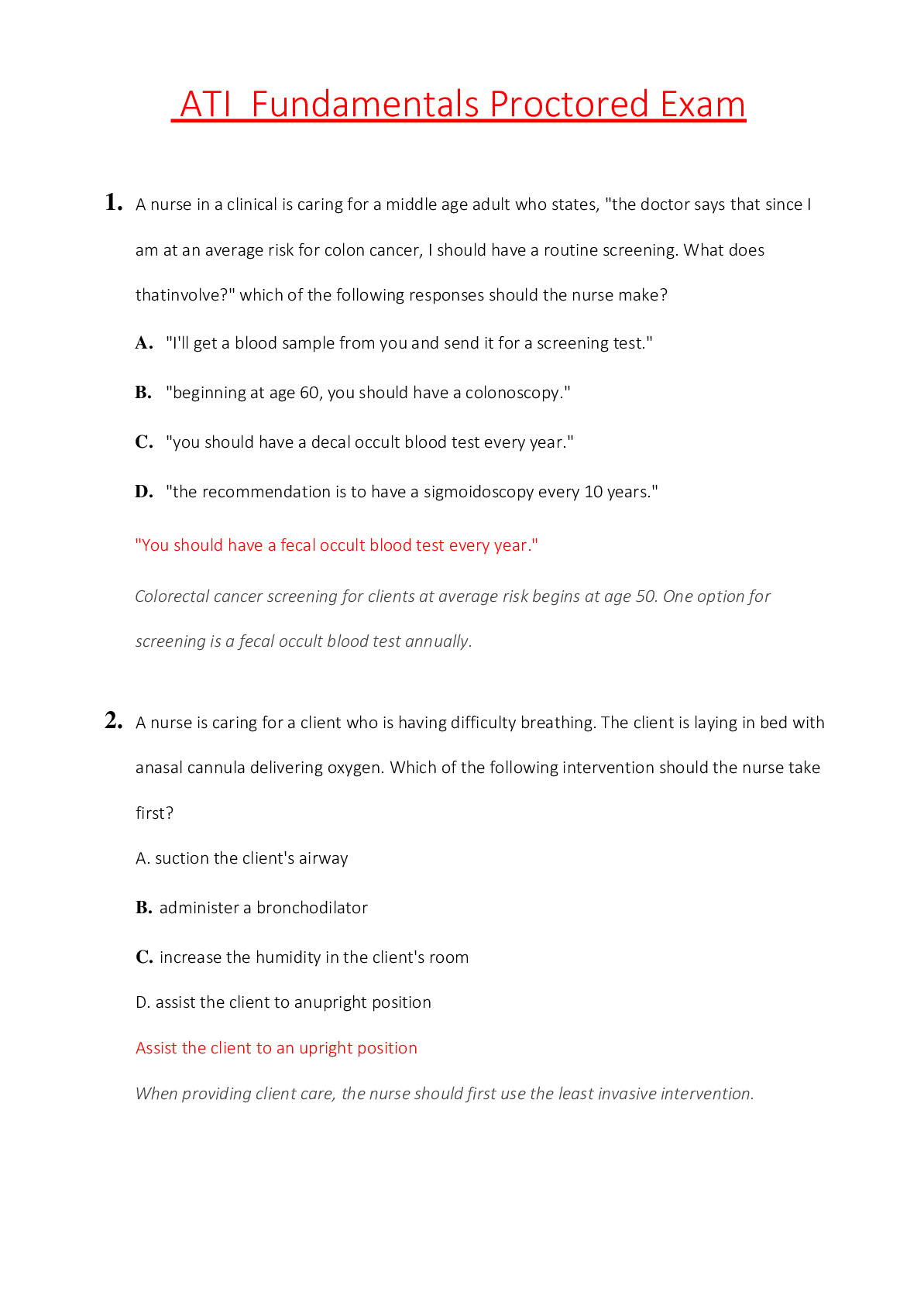 ATI Fundamentals Final Exam 2024-2025: Actual Test With Correct Answers ...