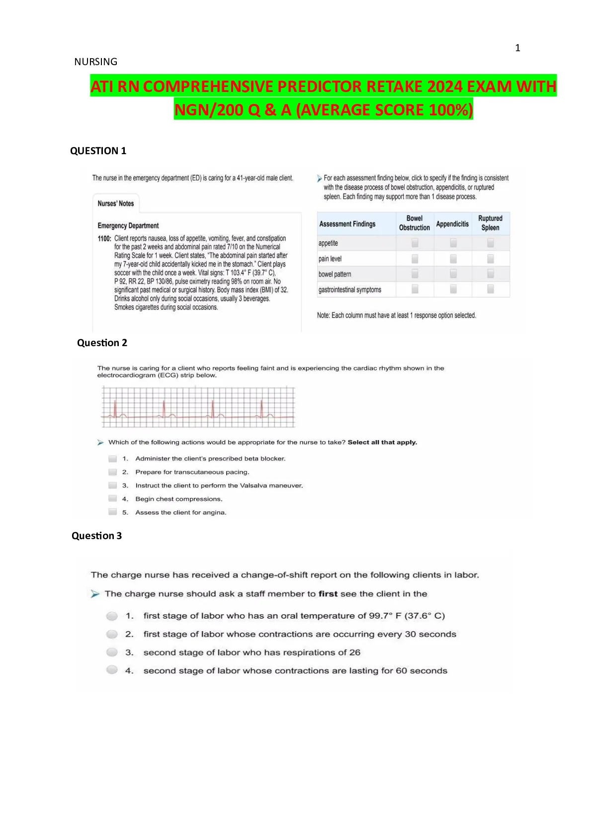 ATI RN VATI COMPREHENSIVE PREDICTOR 2024 FORM A, B AND C/ ATI RN ATI ...
