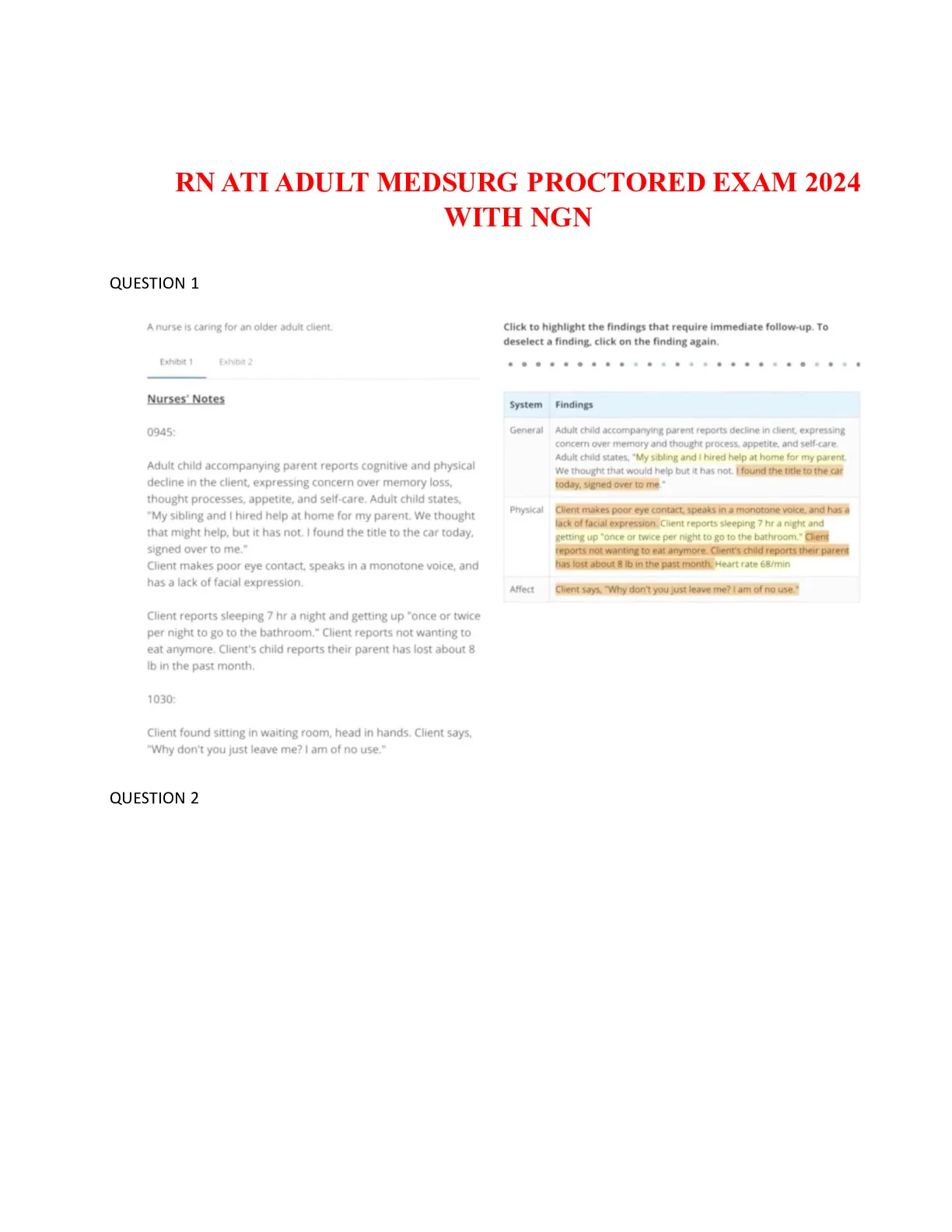 ATI RN MEDICAL SURGICAL PROCTORED ASSESSMENT 2023/2024/RN ATI MED SURG ...