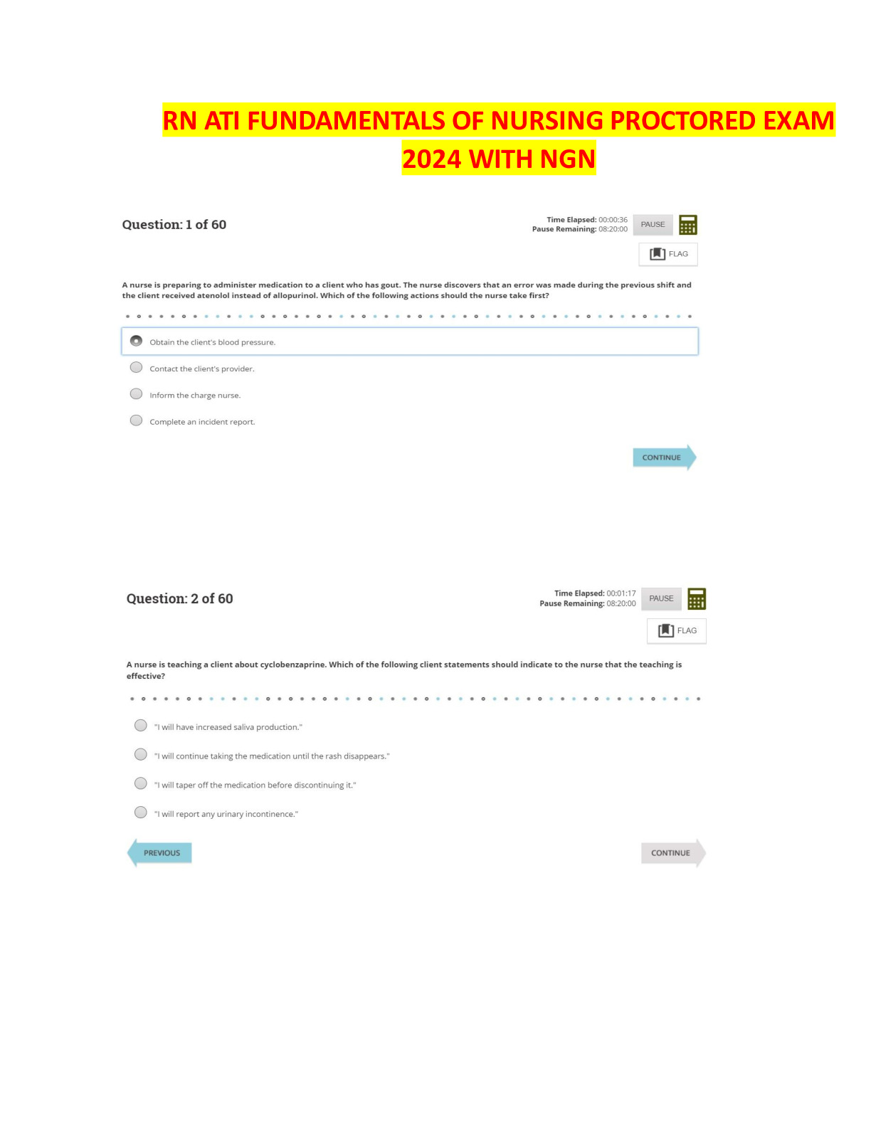 ATI FUNDAMENTALS OF NURSING PROCTORED EXAM 2024 WITH NGN LATEST UPDATE DocMerit