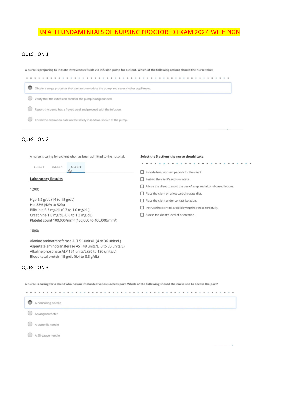 ATI FUNDAMENTALS OF NURSING PROCTORED EXAM 2024 WITH NGN LATEST UPDATE ...