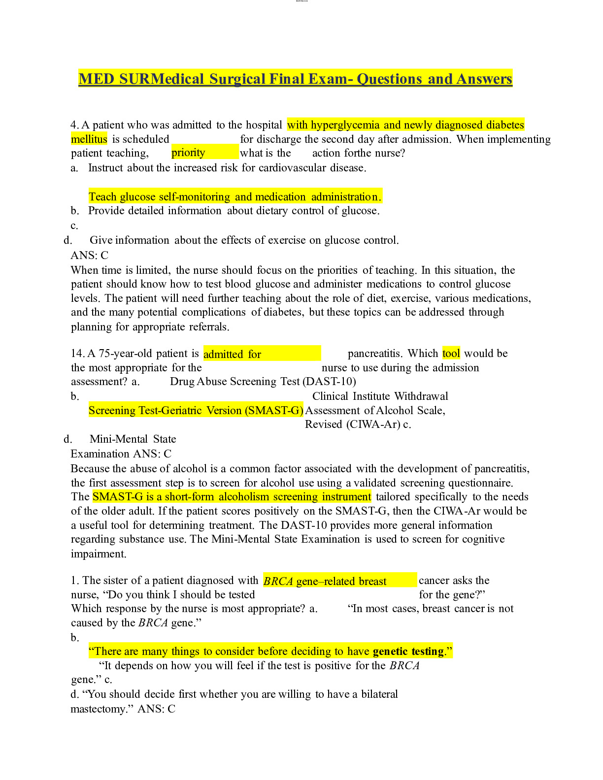 ATI MEDICAL SURGICAL  PROCTORED EXAM 2024-2026| QUESTIONS AND ANSWERS (COMPLETE AND VERIFIED)