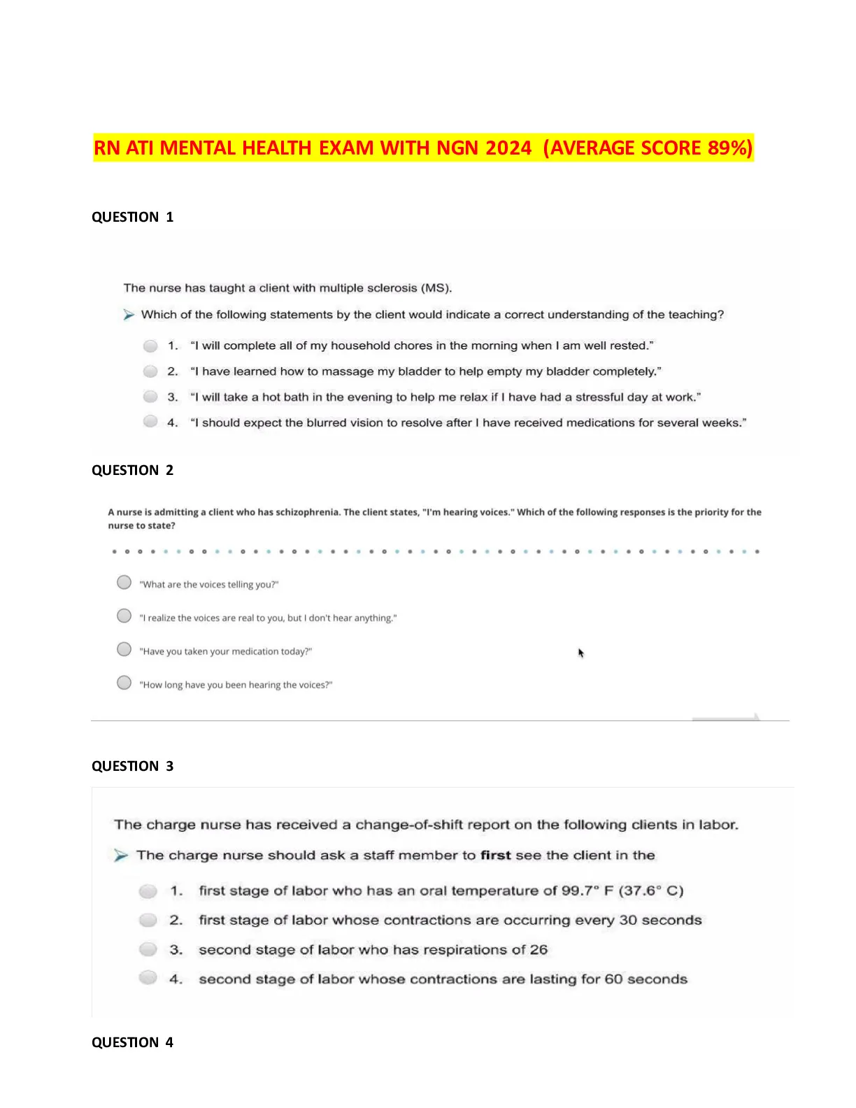 ATI PN MENTAL HEALTH 2023-2024 EXIT EXAM WITH - DocMerit