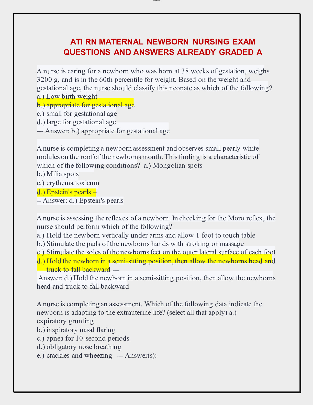 ATI RN MATERNAL PROCTORED ASSESSMENT 2023/2024(20 versions)/RN ATI