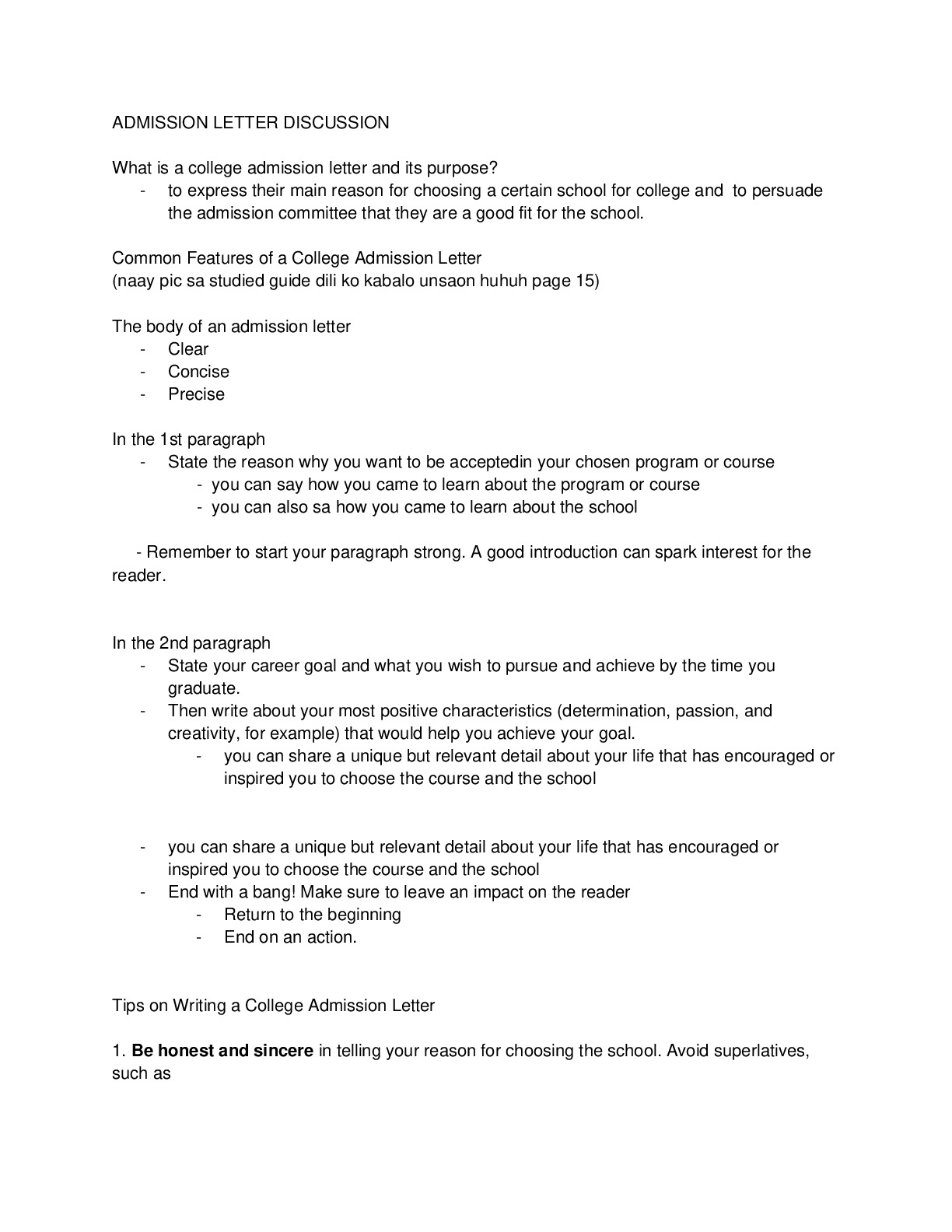 ADMISSION LETTER DISCUSSION