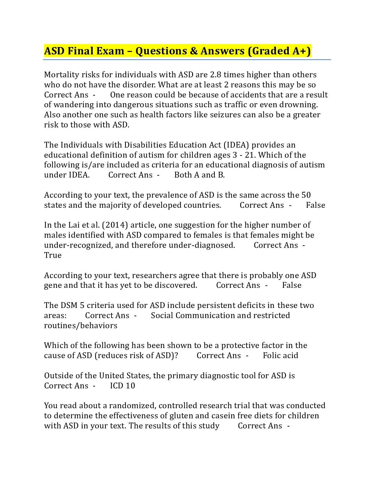 ASD Final Exam – Questions & Answers (Graded A+)