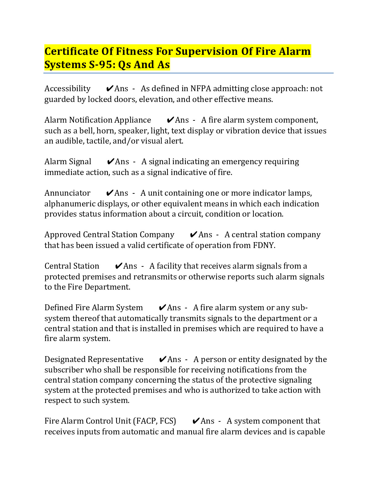 Certificate Of Fitness For Supervision Of Fire Alarm Systems S-95: Qs And As