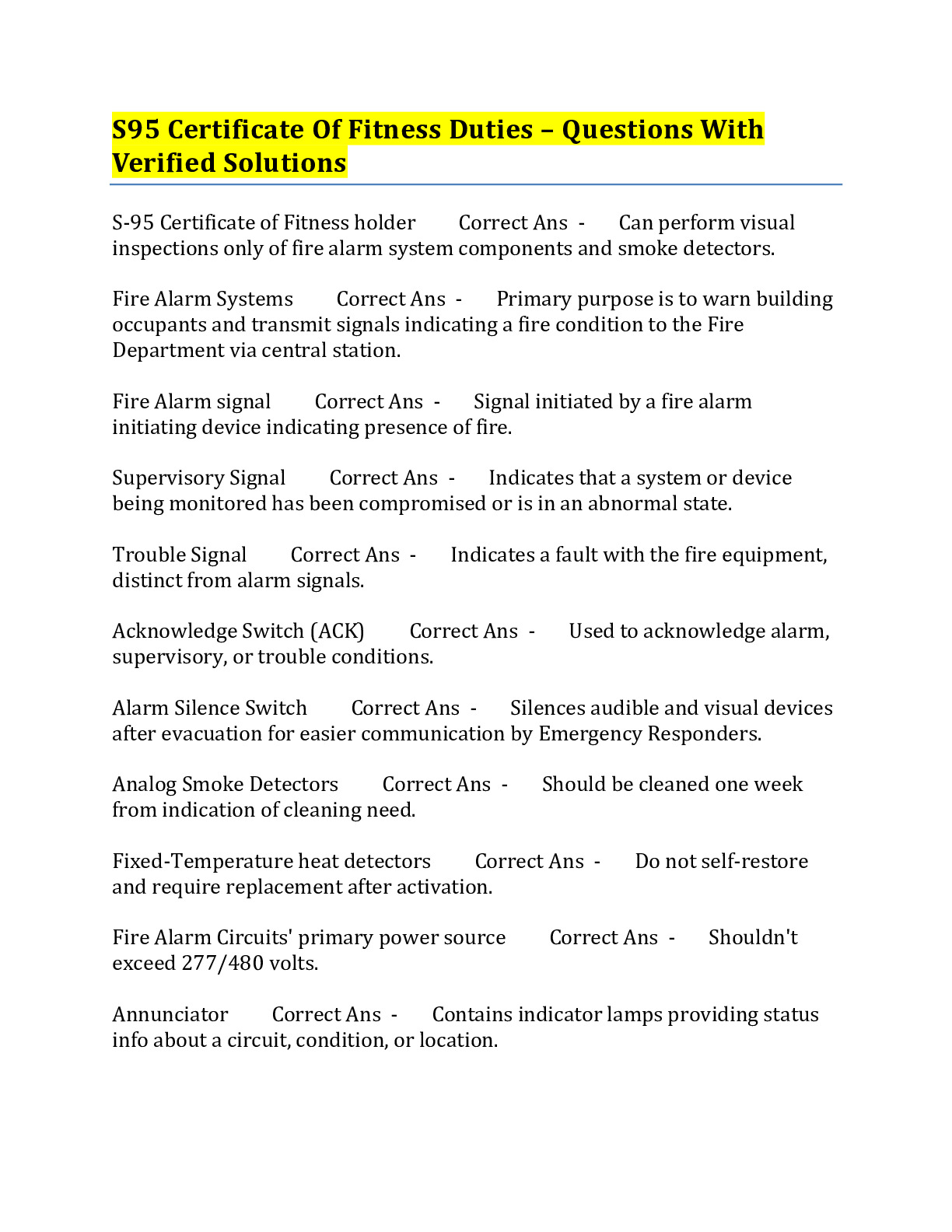 BUNDLE: S95 CERTIFICATE OF FITNESS EXAMS DocMerit BUNDLE: S95 CERTIFICATE OF FITNESS EXAMS DocMerit