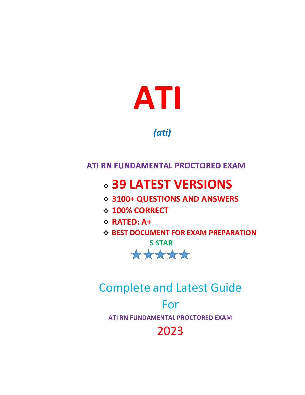 ATI RN FUNDAMENTALS PROCTORED EXAM (39 EXAM SETS)