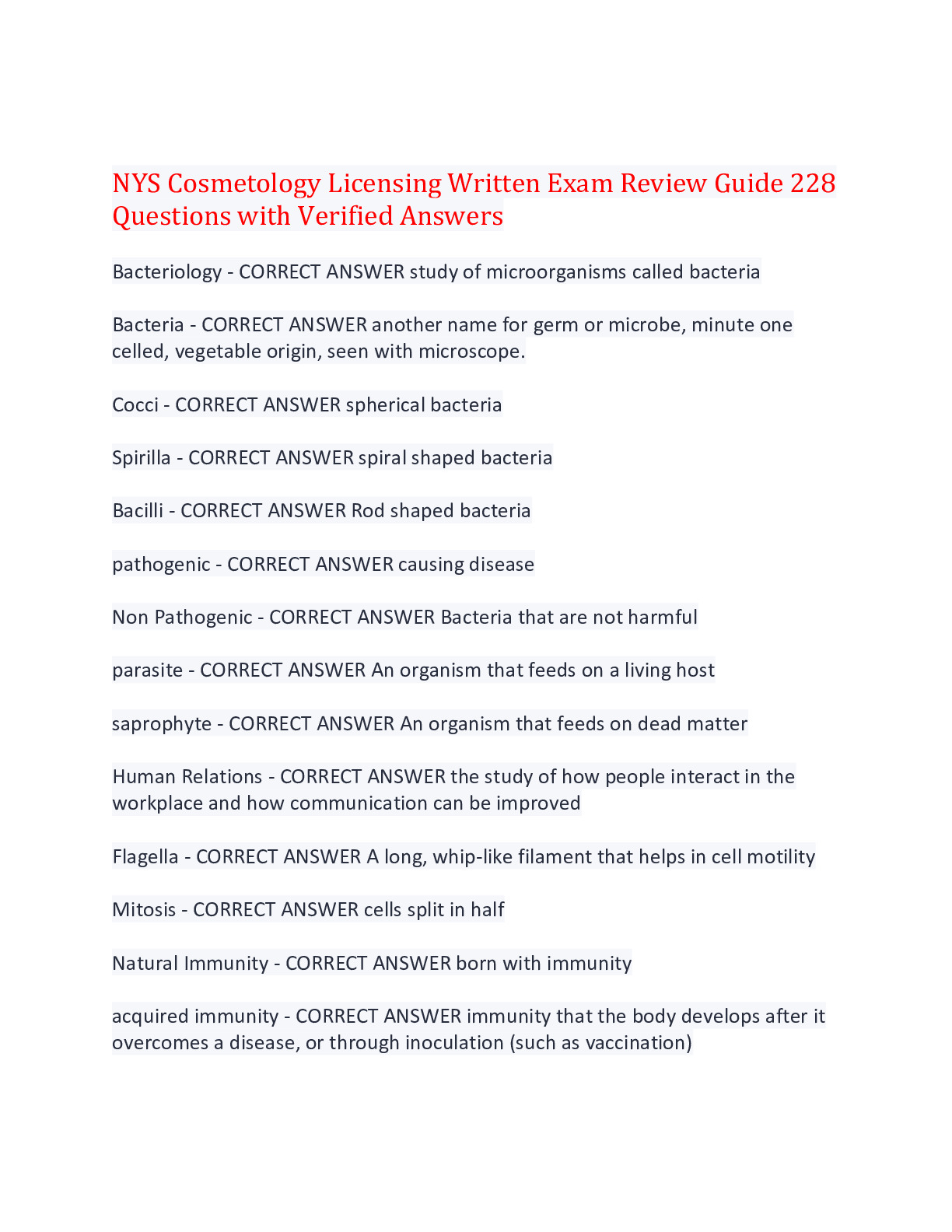 NYS Cosmetology Licensing Written Exam Review Guide 228 Question with  Verified Answers,100% CORRECT - DocMerit