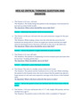 HESI A2 CRITICAL THINKING QUESTIONS AND ANSWERS
