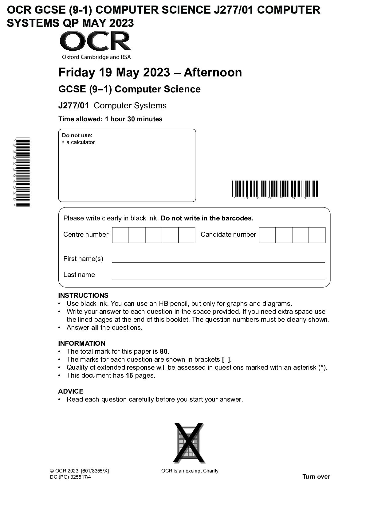 OCR GCSE COMPUTER SCIENCE J277/01: COMPUTER SYSTEMS MARK SCHEME JUNE ...