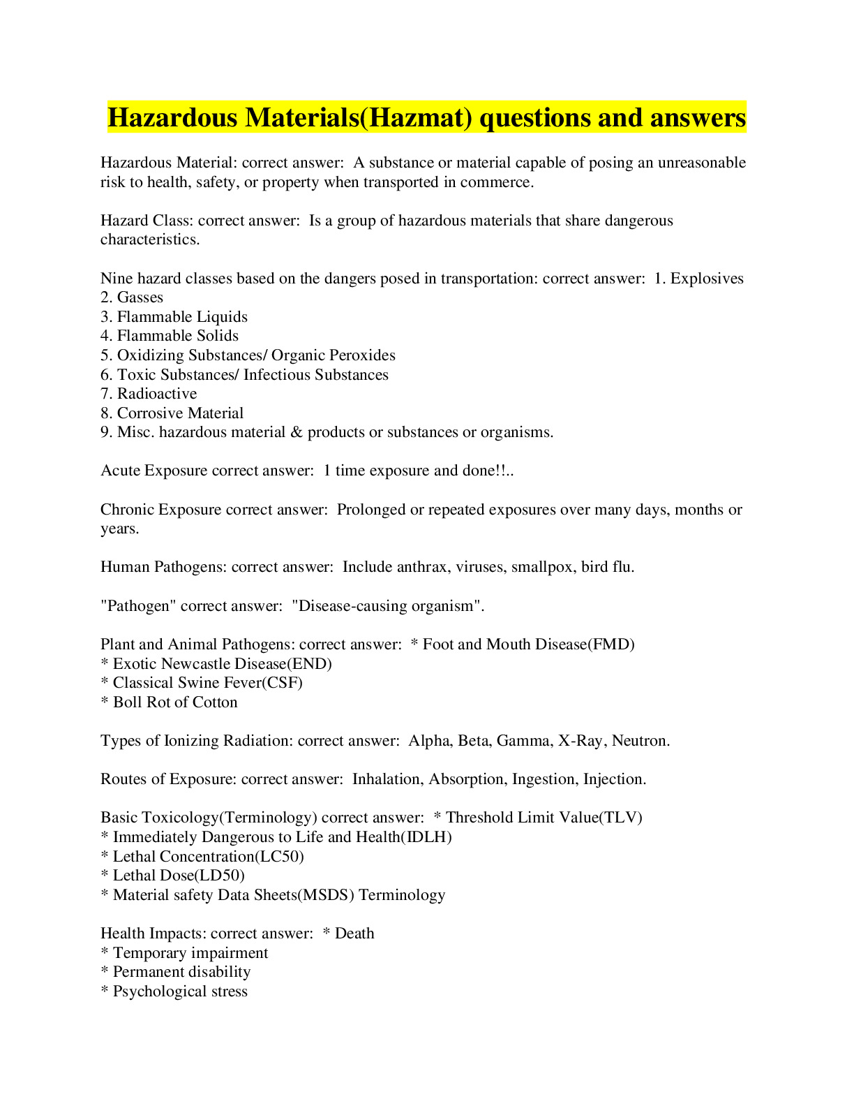 HAZMAT TESTS COMPILATION BUNDLE DocMerit